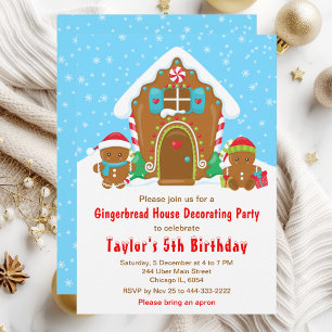 Gingerbread Decorating Birthday Party Blue and Red Invitation