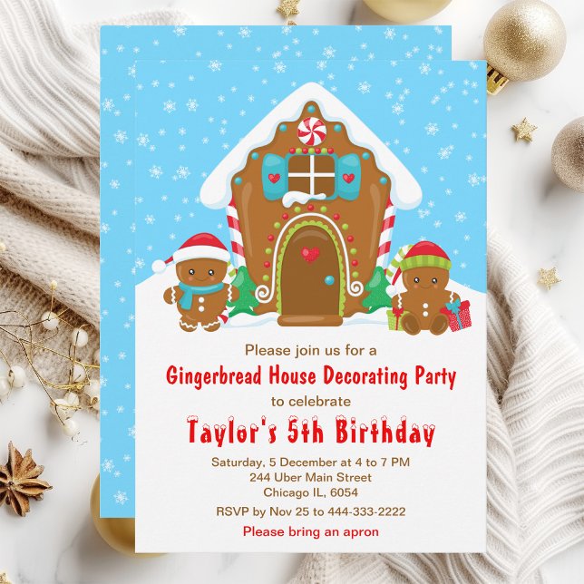 Gingerbread Decorating Birthday Party Blue and Red Invitation (Creator Uploaded)