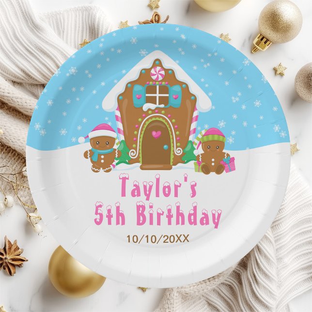 Gingerbread Decorating Birthday Party Blue Pink Paper Plate (Creator Uploaded)