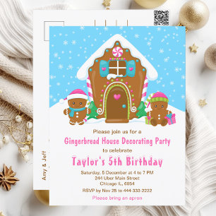 Gingerbread Decorating Birthday Party Blue Pink Postcard