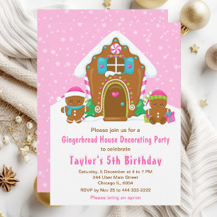 Gingerbread Decorating Birthday Party Bright Pink Invitation
