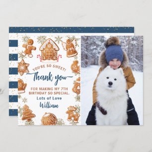 Gingerbread Decorating Holiday Birthday Photo Thank You Card
