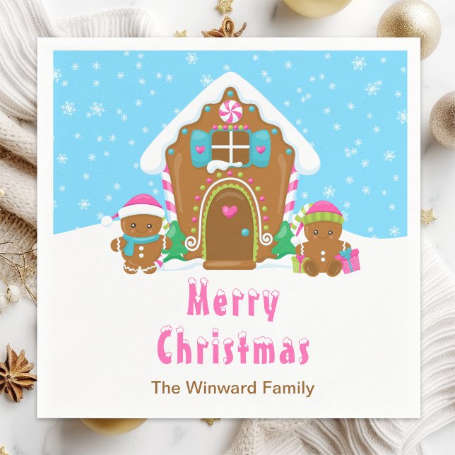 Gingerbread Decorating Party Bright Blue and Pink Napkin (Creator Uploaded)