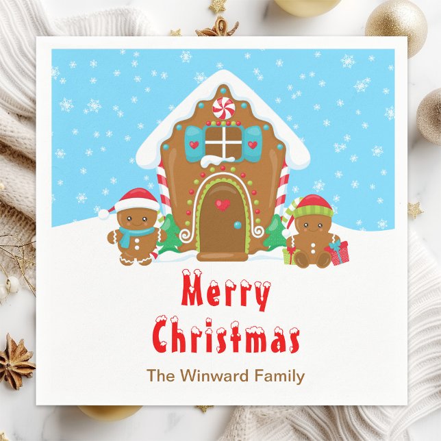 Gingerbread Decorating Party Bright Blue and Red Napkin (Creator Uploaded)