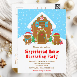 Gingerbread Decorating Party Bright Blue and Red Postcard