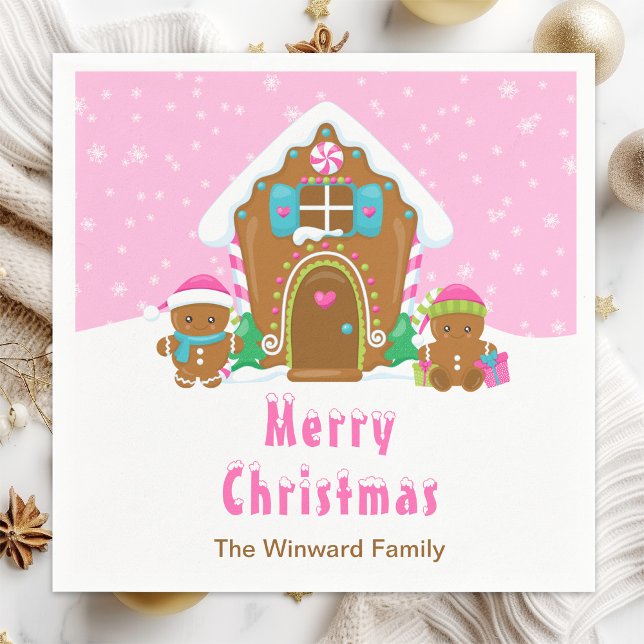 Gingerbread Decorating Party Bright Pink Napkin (Creator Uploaded)