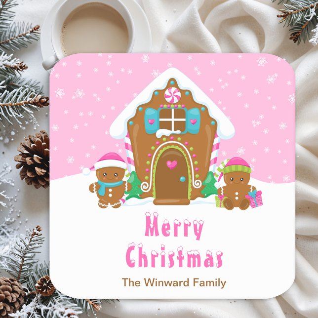 Gingerbread Decorating Party Bright Pink Square Paper Coaster (Creator Uploaded)