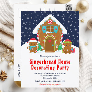 Gingerbread Decorating Party Navy Blue and Red Postcard