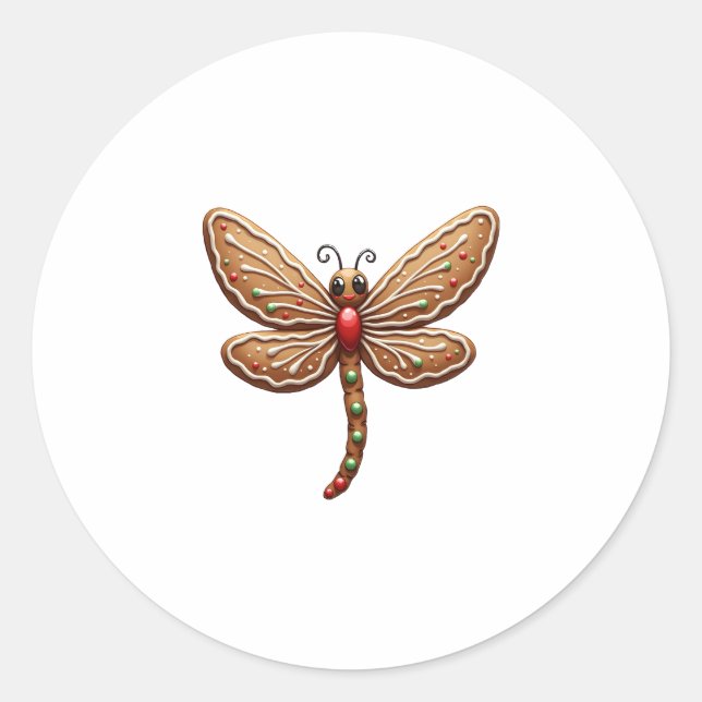 Gingerbread Dragonfly Classic Round Sticker (Front)