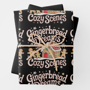 Gingerbread Dreams And Cosy Scenes Christmas Xmas Wrapping Paper Sheet