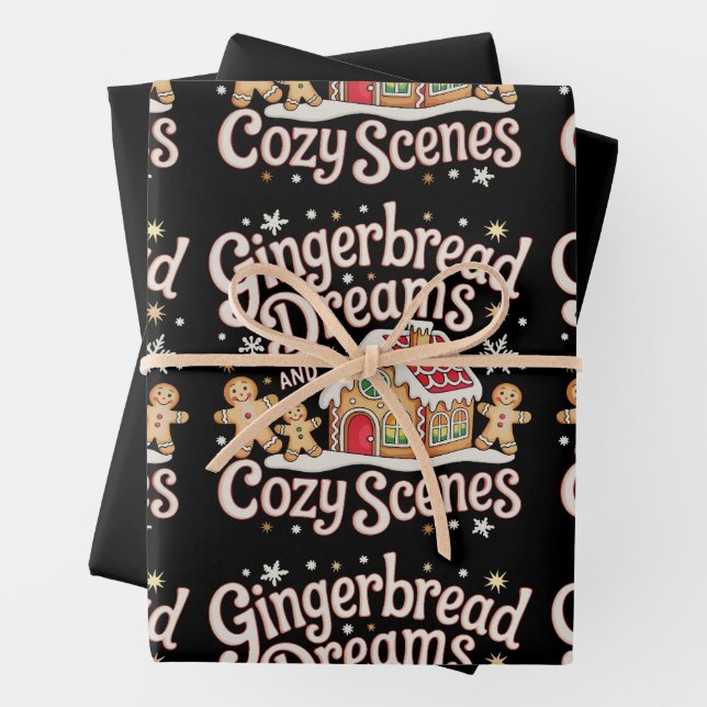 Gingerbread Dreams And Cosy Scenes Christmas Xmas Wrapping Paper Sheet (In situ)