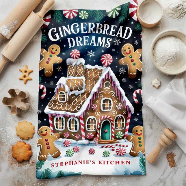 Gingerbread Dreams Personalised Christmas Tea Towel (Creator Uploaded)