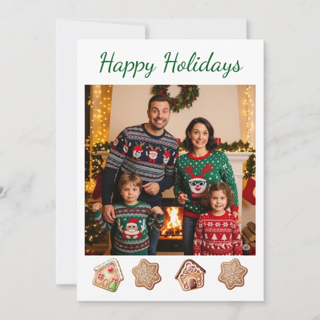 Gingerbread Easy Custom Family Photo DIY Holiday  Card (Front)