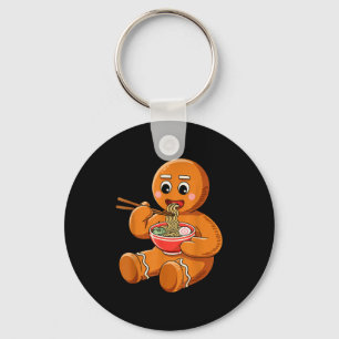 Gingerbread Eating Ramen Funny Christmas Japanese Key Ring