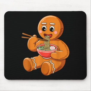 Gingerbread Eating Ramen Funny Christmas Japanese Mouse Pad