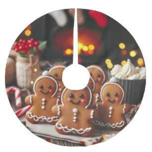 Gingerbread Family by the Fire Brushed Polyester Tree Skirt