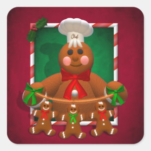 Gingerbread Family: Funny Baker Square Sticker