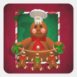 Gingerbread Family: Funny Baker Square Sticker