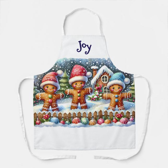 Gingerbread Family Snowy Christmas Scene Apron (Front)