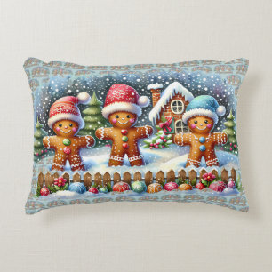 Gingerbread Family Snowy Christmas Scene Decorative Cushion