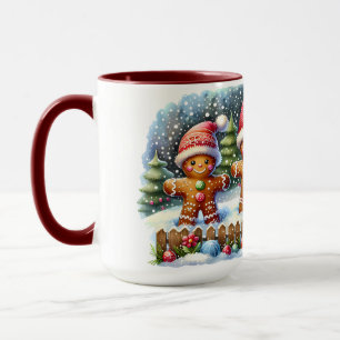 Gingerbread Family Snowy Christmas Scene Mug