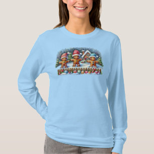 Gingerbread Family Snowy Christmas Scene T-Shirt