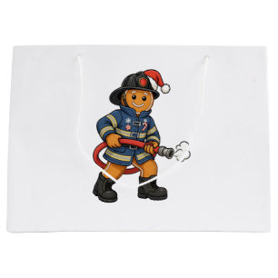 Gingerbread Firefighter Christmas 2026 Holiday Large Gift Bag