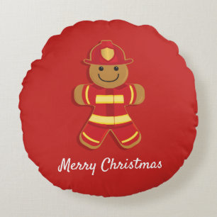 Gingerbread Firefighter   Round Pillow