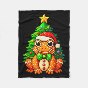 Gingerbread Frog Wearing Santa Hat Christmas Tree  Fleece Blanket