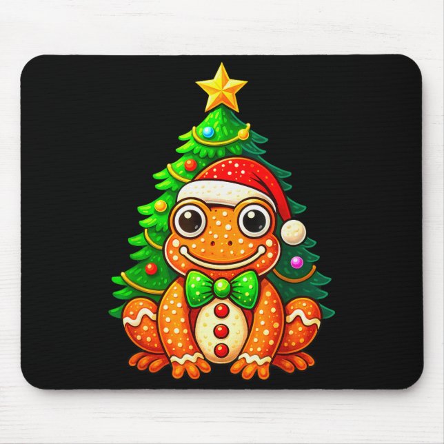 Gingerbread Frog Wearing Santa Hat Christmas Tree  Mouse Pad (Front)