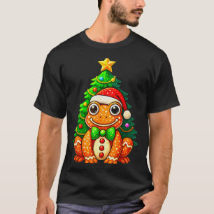 Gingerbread Frog Wearing Santa Hat Christmas Tree  T-Shirt