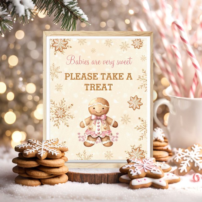Gingerbread Girl Christmas Baby Shower Favour Sign (Gingerbread Girl Christmas Baby Shower Favor Sign)