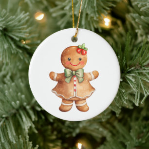 Gingerbread Girl Christmas Ceramic Ornament