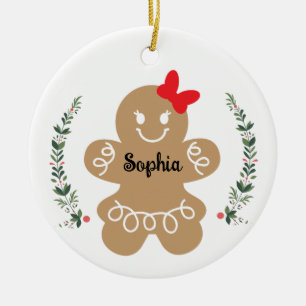 Gingerbread Girl Custom Christmas Holiday Ceramic Ornament