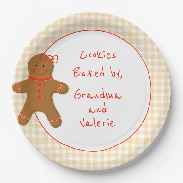 Gingerbread Girl Gingham Checked Homemade Bakery Paper Plate (Front)