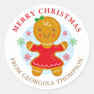 Gingerbread Girl Personalized Holiday Label Round