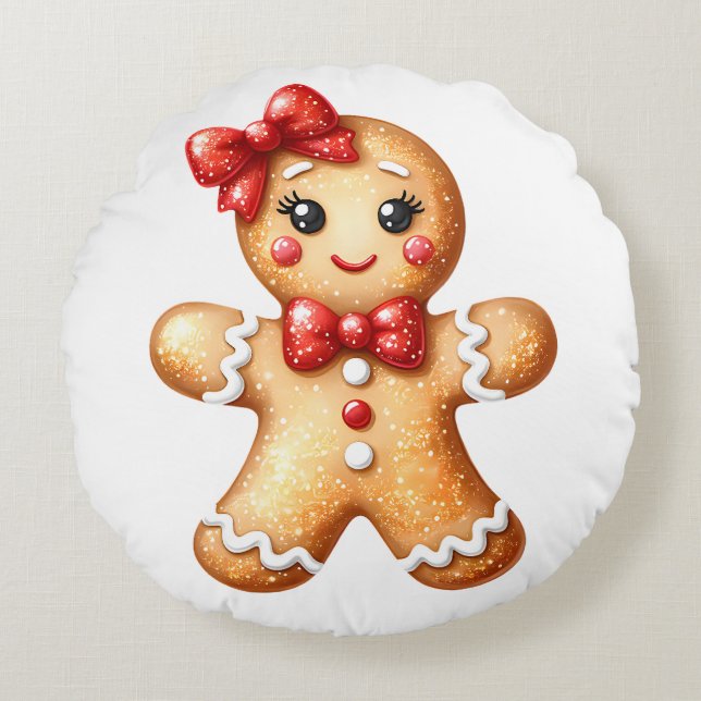 Gingerbread Girl Round Cushion (Front)