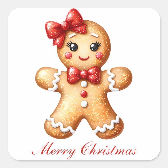 Gingerbread Girl Square Sticker (Front)