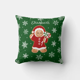 Gingerbread Girl with Peppermint Lollipops Throw P Cushion