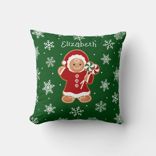 Gingerbread Girl with Peppermint Lollipops Throw P Cushion (Front)
