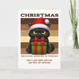 Gingerbread Glow Funny Cat Retro Christmas Photo Holiday Card