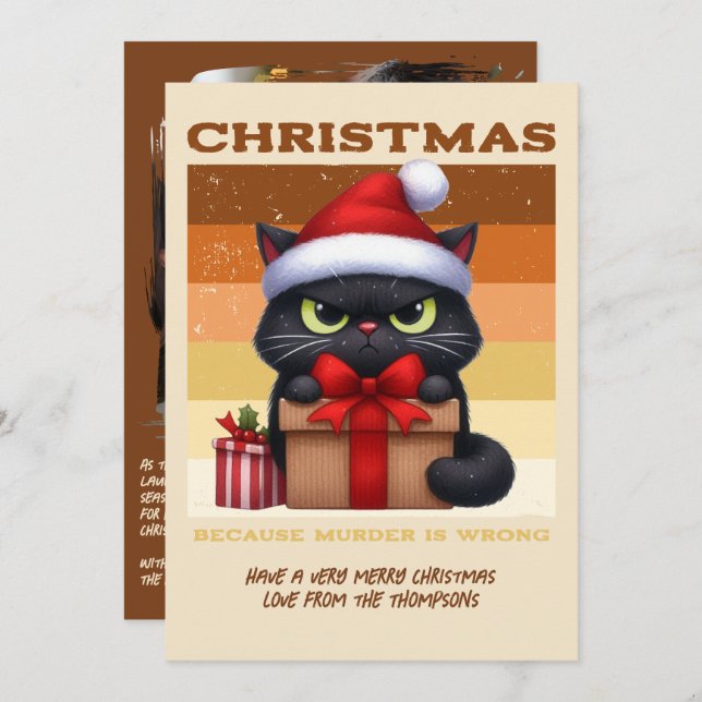 Gingerbread Glow Funny Cat Retro Christmas Photo Holiday Card (Front/Back)