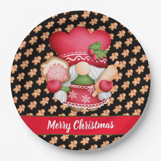Gingerbread Gnome Customise Colour and Text Paper  Paper Plate (Front)