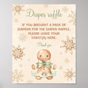 Gingerbread Green Baby Shower Diaper Raffle Sign