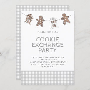 Gingerbread Grey Gingham Cookie Exchange Swap Invitation