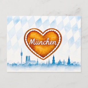 Gingerbread heart in aquarelle style and silhouett holiday postcard