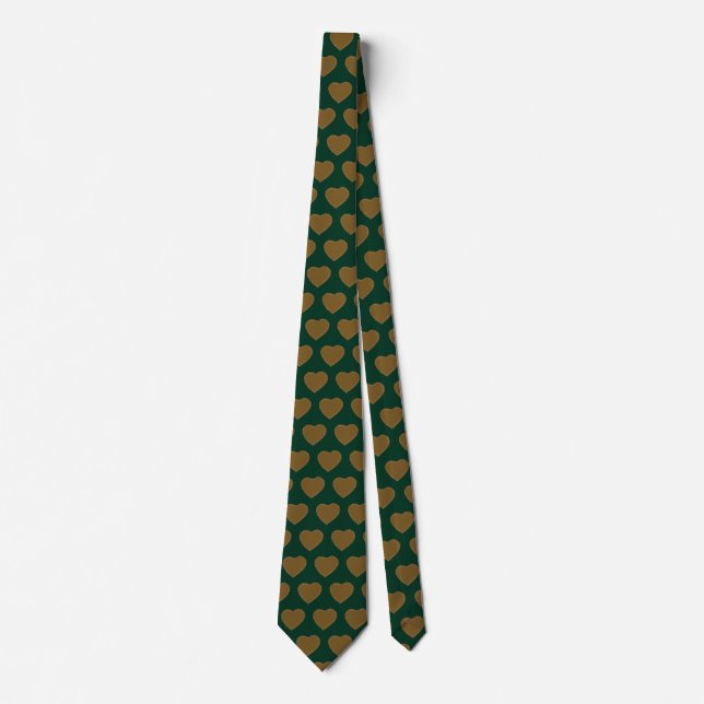 Gingerbread Hearts Neck Tie (Green & Brown) (Front)