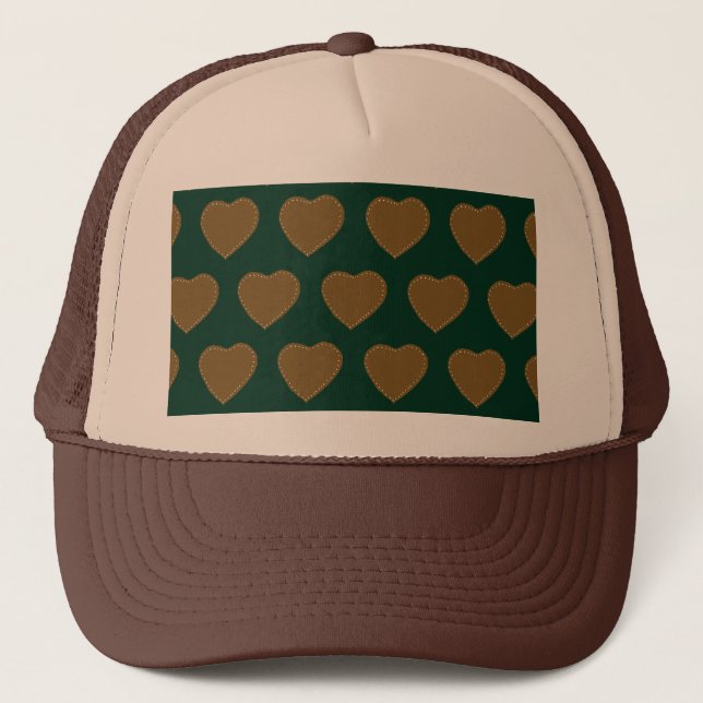 Gingerbread Hearts Trucker Hat (Green & Brown) (Front)
