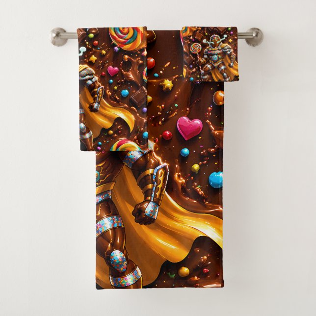 Gingerbread hero Warrior bath towels, chocolate ca Towel Set (Insitu)