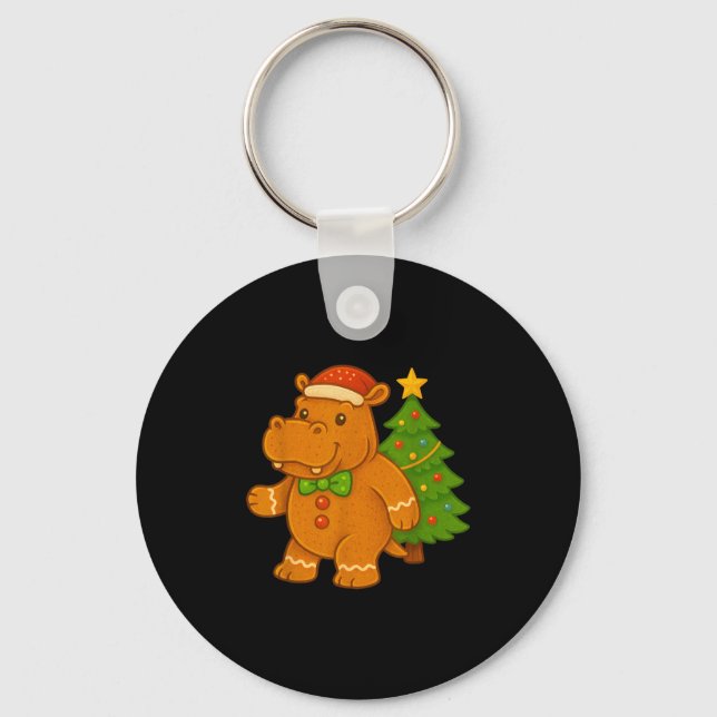 Gingerbread Hip Santa Hat Christmas Tree Hiptamus  Key Ring (Front)